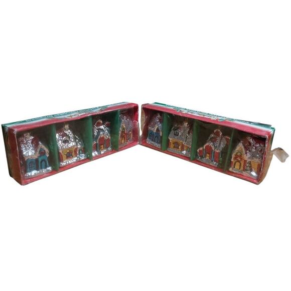 Vintage Holiday Style 4 Count Porcelain Houses Christmas Holiday Ornament Set - Picture 3 of 5